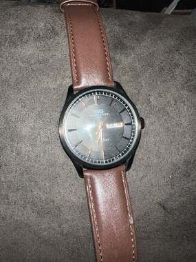 William Gregor 1791 Men's Black Dial Watch with Brown Leather Strap